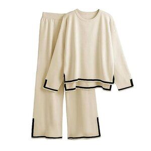 Women's 2 Piece Outfit Classy Elastic Knit Lounge Travel Sweater Set Size M NWT